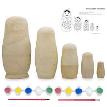 Load image into Gallery viewer, Set of 5 Unfinished Unpainted Wooden Nesting Dolls Craft DIY Kit 6 Inches