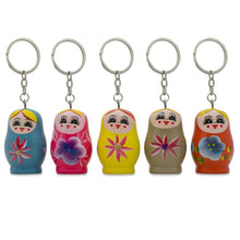 Load image into Gallery viewer, 5 Wooden Nesting Dolls Key Chains 1.75 Inches