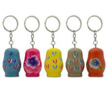 Load image into Gallery viewer, 5 Wooden Nesting Dolls Key Chains 1.75 Inches