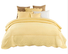 Load image into Gallery viewer, Tache Buttercup Puffs Yellow Diamond Matelasse Scalloped Quilt Set