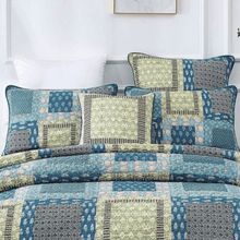 Load image into Gallery viewer, Tache Cotton Patchwork Teal Blue Green Paisley Bohemian Ocean Pillow Sham (JHW-888)