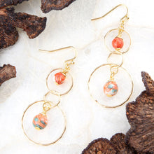 Load image into Gallery viewer, Canyon Red Magnesite Double Drop Golden Earrings