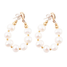 Load image into Gallery viewer, Carly White Pearl Complete Loop Golden Post Earrings