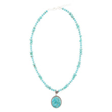 Load image into Gallery viewer, Carved Blue Turquoise and Sterling Silver Pendant