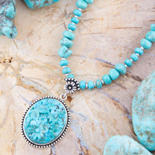 Load image into Gallery viewer, Carved Blue Turquoise and Sterling Silver Pendant