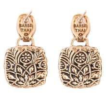 Load image into Gallery viewer, Carved Blue Turquoise Golden Drop Earrings