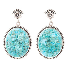 Load image into Gallery viewer, Carved Blue Turquoise Sterling Silver Drop Earrings