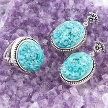 Load image into Gallery viewer, Carved Blue Turquoise Sterling Silver Drop Earrings