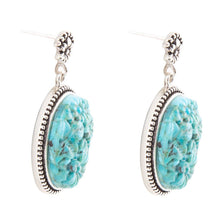 Load image into Gallery viewer, Carved Blue Turquoise Sterling Silver Drop Earrings
