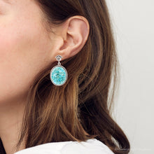 Load image into Gallery viewer, Carved Blue Turquoise Sterling Silver Drop Earrings