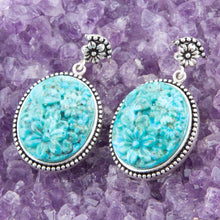 Load image into Gallery viewer, Carved Blue Turquoise Sterling Silver Drop Earrings