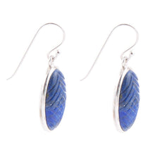 Load image into Gallery viewer, Carved Blue Lapis Sterling Silver Drop Earrings