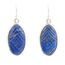 Load image into Gallery viewer, Carved Blue Lapis Sterling Silver Drop Earrings