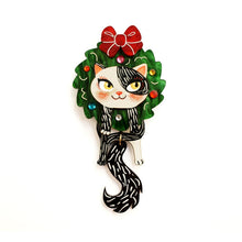 Load image into Gallery viewer, Cat in A Christmas Wreath Brooch by Laliblue