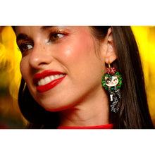 Load image into Gallery viewer, Cat in A Christmas Wreath Earrings by Laliblue
