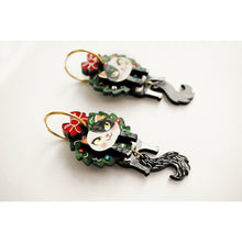 Load image into Gallery viewer, Cat in A Christmas Wreath Earrings by Laliblue