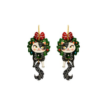 Load image into Gallery viewer, Cat in A Christmas Wreath Earrings by Laliblue