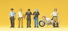 Load image into Gallery viewer, Preiser 10370 HO Scale USA Police &amp; Motorcycle -- 5 Officers, 1 Motorcycle