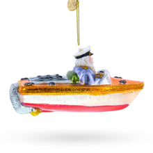 Load image into Gallery viewer, Captain Santa on a Boat Glass Christmas Ornament