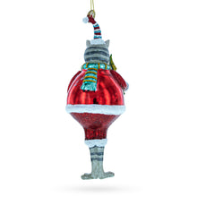 Load image into Gallery viewer, Cat in Fur Hat with Tree Glass Christmas Ornament