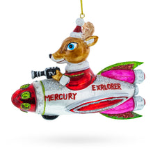 Load image into Gallery viewer, Deer Cameraman Aboard Space Rocket Glass Christmas Ornament