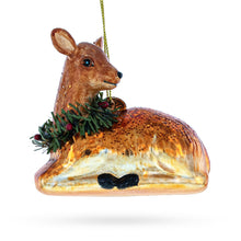 Load image into Gallery viewer, Deer with Wreath Glass Christmas Ornament