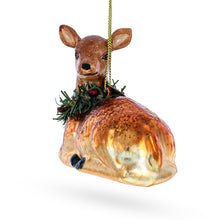 Load image into Gallery viewer, Deer with Wreath Glass Christmas Ornament