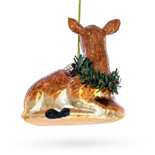 Load image into Gallery viewer, Deer with Wreath Glass Christmas Ornament