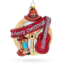 Load image into Gallery viewer, Western Ensemble with Guitar, Cowboy Boots Glass Christmas Ornament