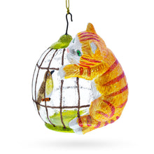 Load image into Gallery viewer, Curious Cat and Caged Bird Glass Christmas Ornament