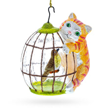 Load image into Gallery viewer, Curious Cat and Caged Bird Glass Christmas Ornament