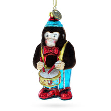 Load image into Gallery viewer, Fluffy Monkey Drumming Glass Christmas Ornament