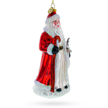 Load image into Gallery viewer, Santa with White Reindeer Glass Christmas Ornament