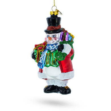Snowman with Black Hat Glass Christmas Ornament