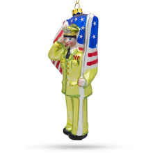 Load image into Gallery viewer, Patriotic Soldier with American Flag Glass Christmas Ornament