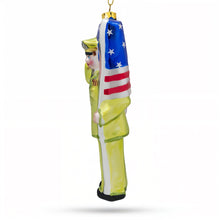 Load image into Gallery viewer, Patriotic Soldier with American Flag Glass Christmas Ornament