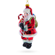 Load image into Gallery viewer, Classic Santa Holding a Candy Cane Glass Christmas Ornament