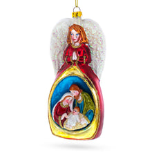 Load image into Gallery viewer, Guardian Angel over Nativity Glass Christmas Ornament