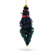 Load image into Gallery viewer, Penguin on Upside Down Tree Glass Christmas Ornament