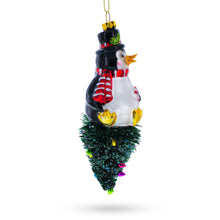 Load image into Gallery viewer, Penguin on Upside Down Tree Glass Christmas Ornament