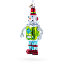 Load image into Gallery viewer, Retro Robot Snowman Glass Christmas Ornament