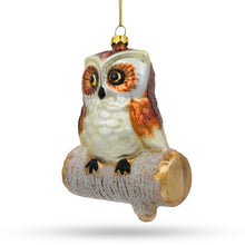 Load image into Gallery viewer, Wise Owl Sitting on a Branch Glass Christmas Ornament