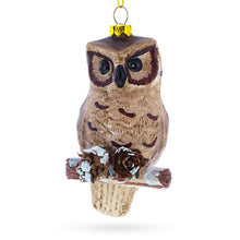 Load image into Gallery viewer, Wise Owl Perched on Branch Glass Christmas Ornament