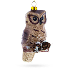 Load image into Gallery viewer, Wise Owl Perched on Branch Glass Christmas Ornament