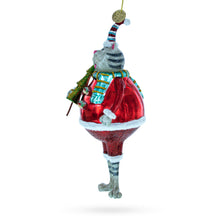Load image into Gallery viewer, Cat in Fur Hat with Tree Glass Christmas Ornament