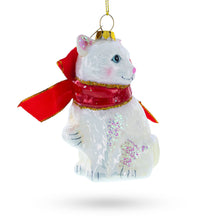 Load image into Gallery viewer, White Cat with Red Scarf Glass Christmas Ornament