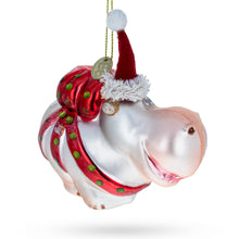 Load image into Gallery viewer, Hippo in Santa Hat Glass Christmas Ornament