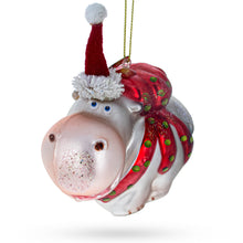 Load image into Gallery viewer, Hippo in Santa Hat Glass Christmas Ornament