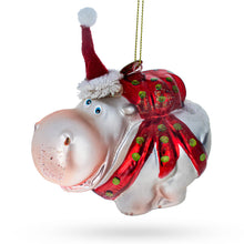 Load image into Gallery viewer, Hippo in Santa Hat Glass Christmas Ornament