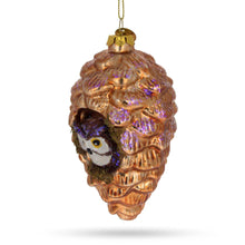 Load image into Gallery viewer, Wise Owl Nestled in Pine Cone Glass Christmas Ornament